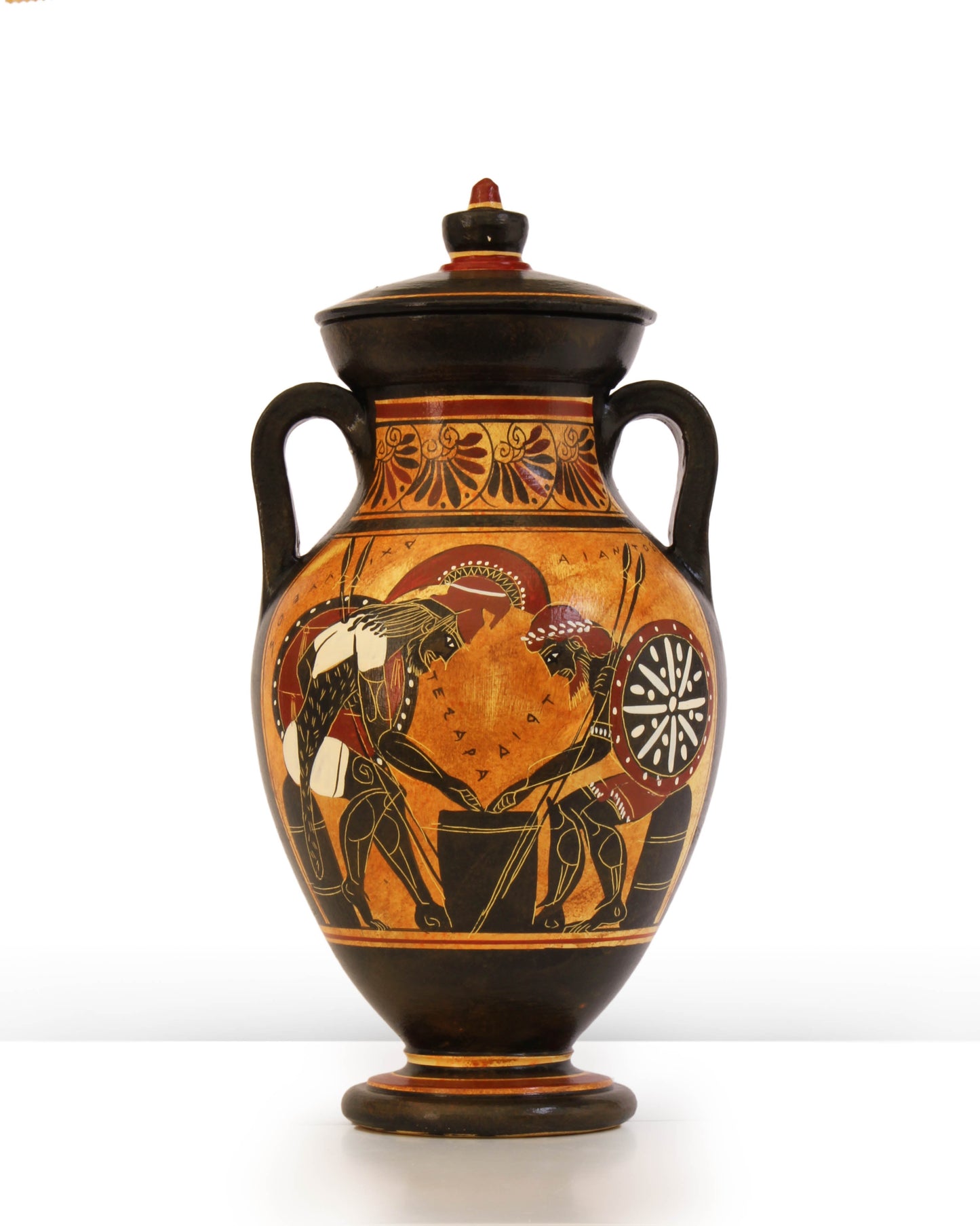 Ancient Greek Black-Figure Belly Amphora Vase with Ajax and Achilles