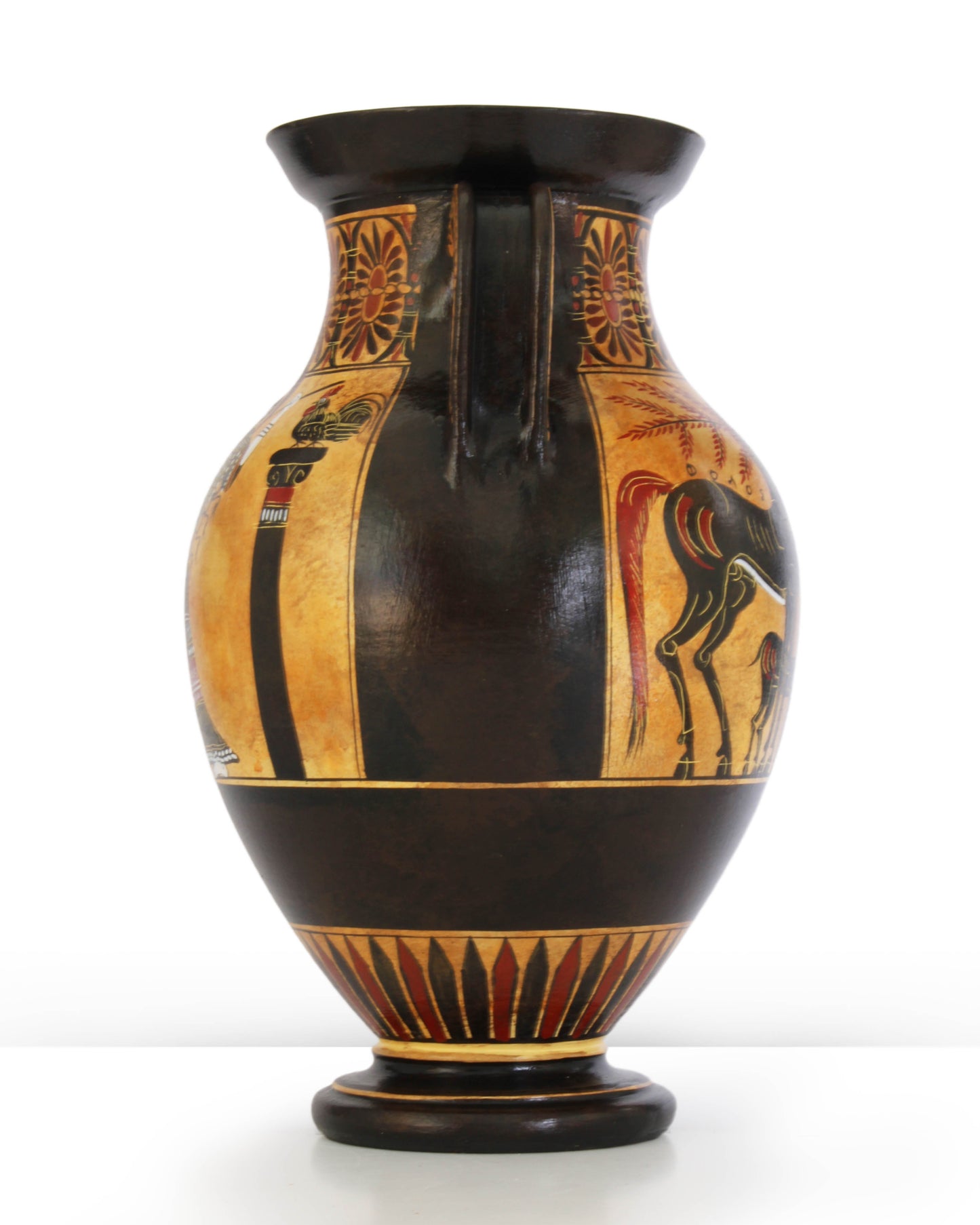 Ancient Greek Black-Figure Belly Amphora Vase with Athena & Heracles