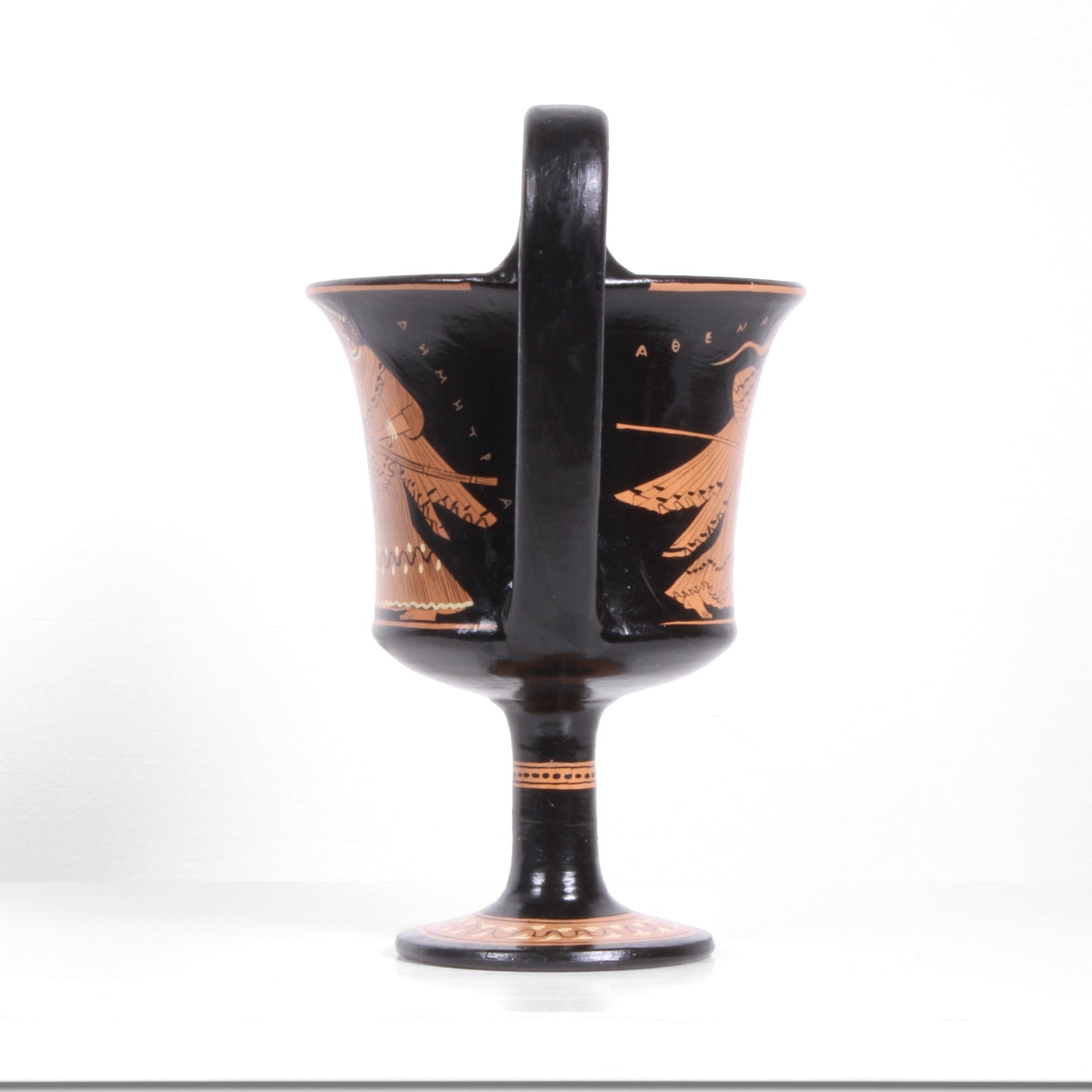 Ancient Greek Red-Figure Kantharos Vase with Demeter and Athena
