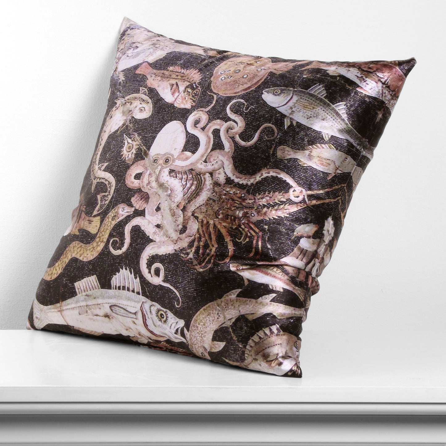 Ancient Octopus Mosaic Pompenian Shiny Cushion Cover