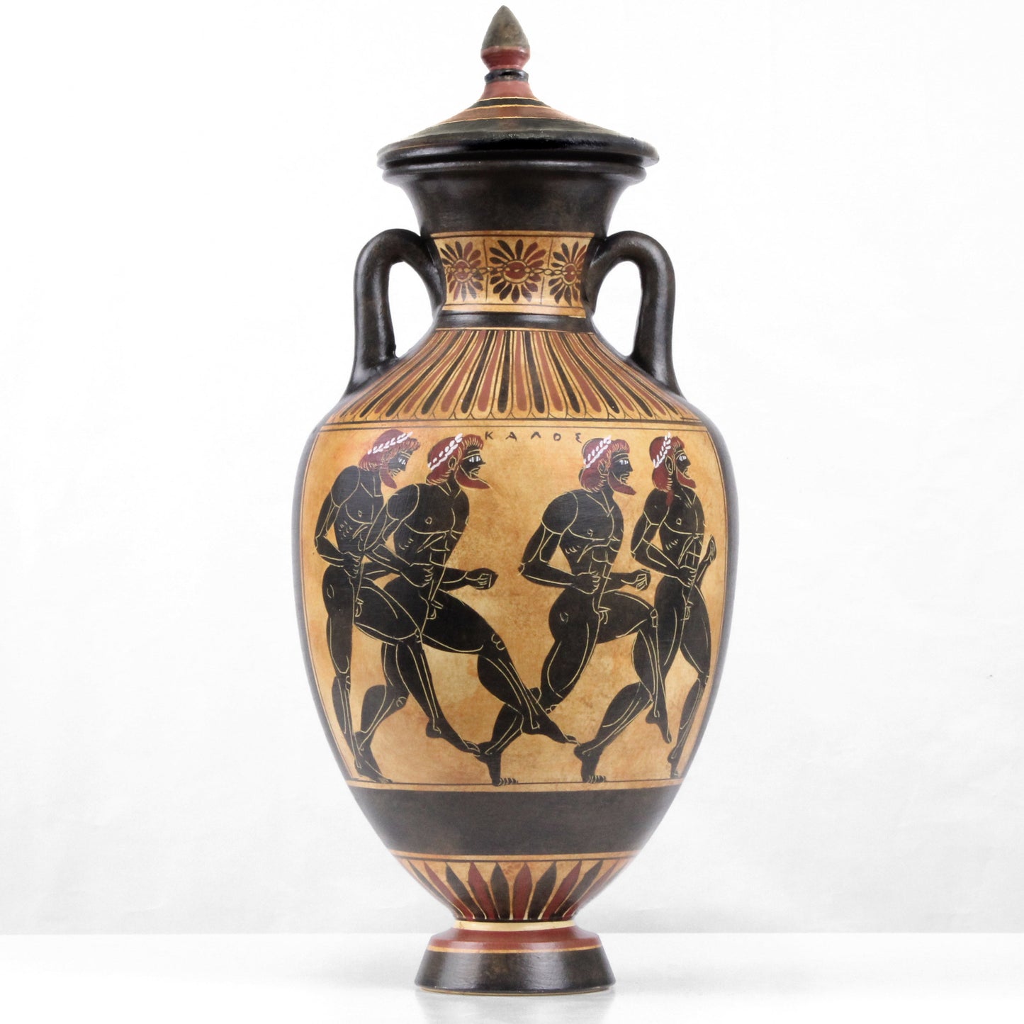 Ancient Greek Black-Figure Panathenaic Amphora Vase with Athena and the Runners
