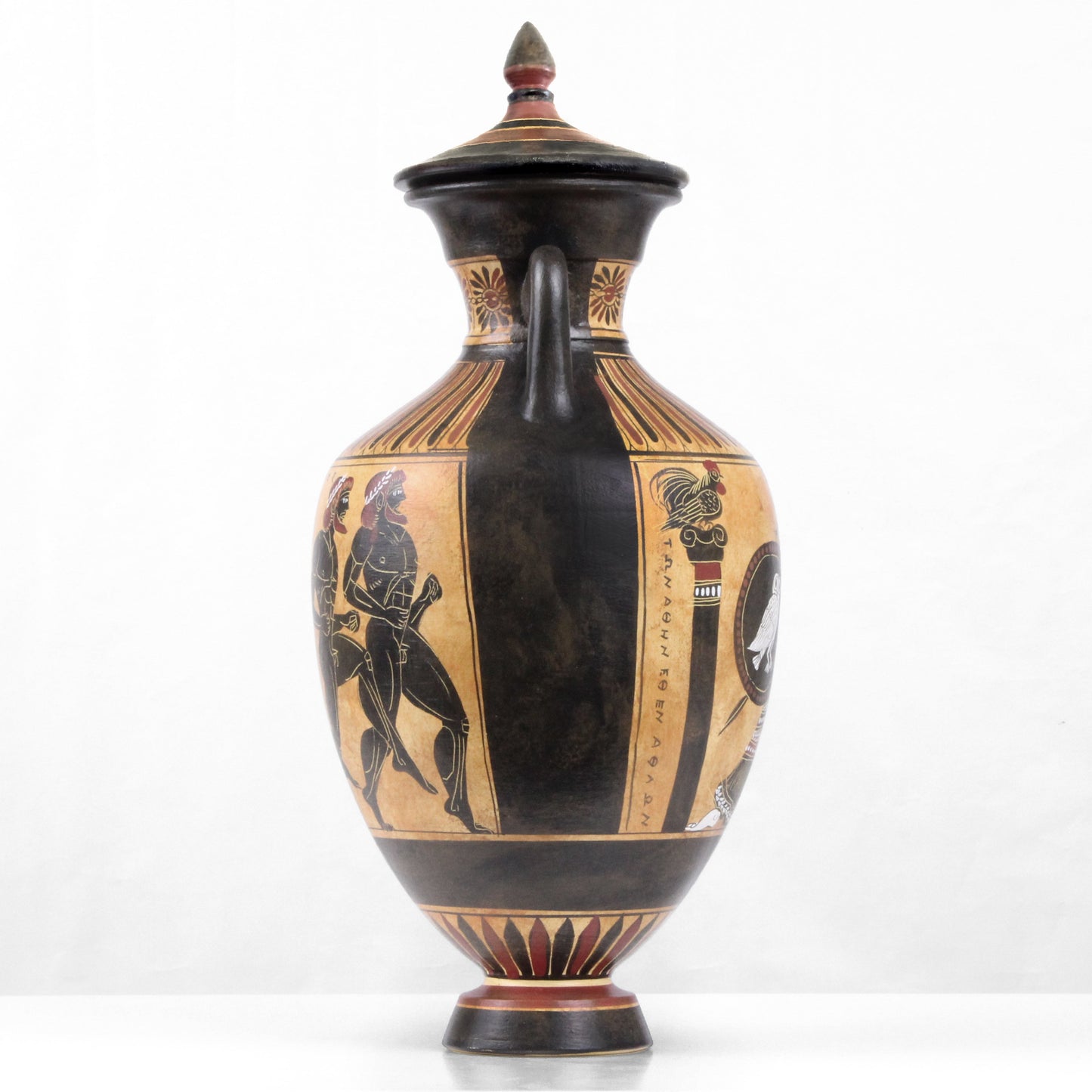 Ancient Greek Black-Figure Panathenaic Amphora Vase with Athena and the Runners