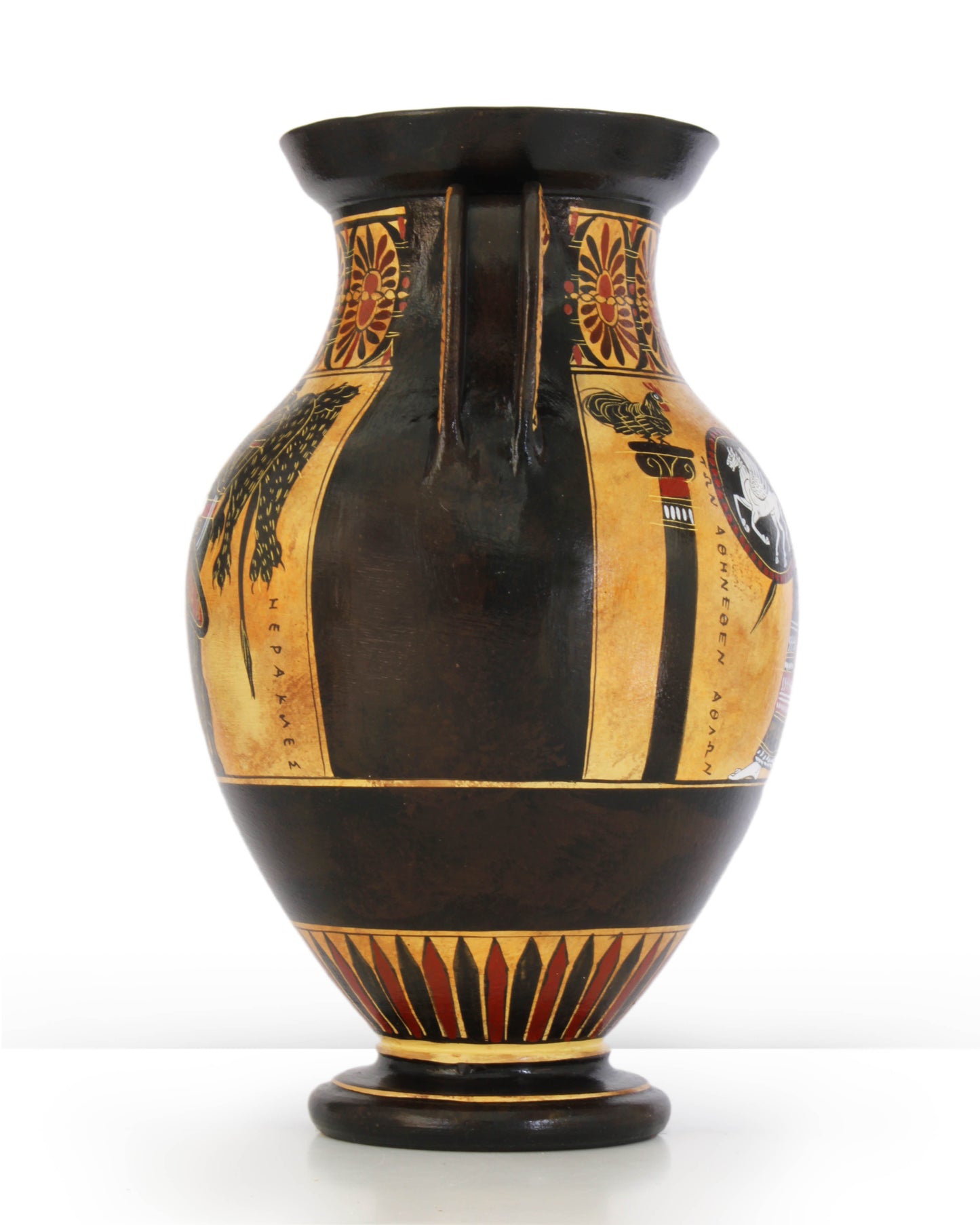 Ancient Greek Black-Figure Belly Amphora Vase with Athena & Heracles