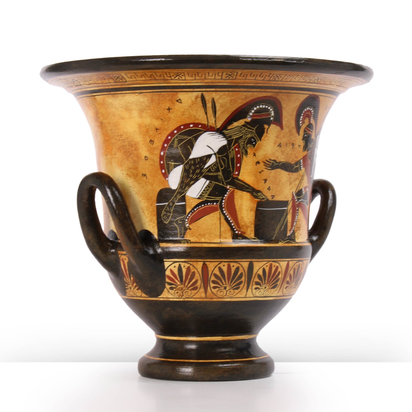 Ancient Greek Black-Figure Krater Vase with Achilles and Aias playing