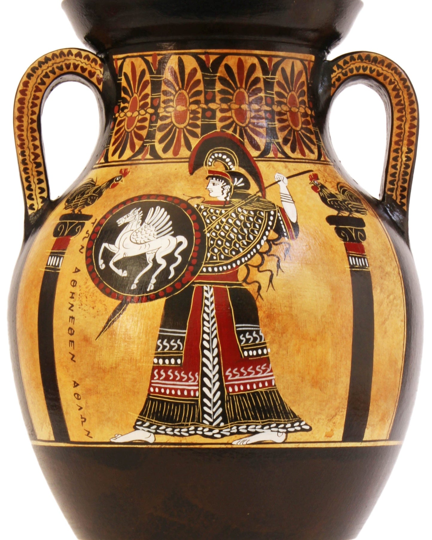 Ancient Greek Black-Figure Belly Amphora Vase with Athena & Heracles