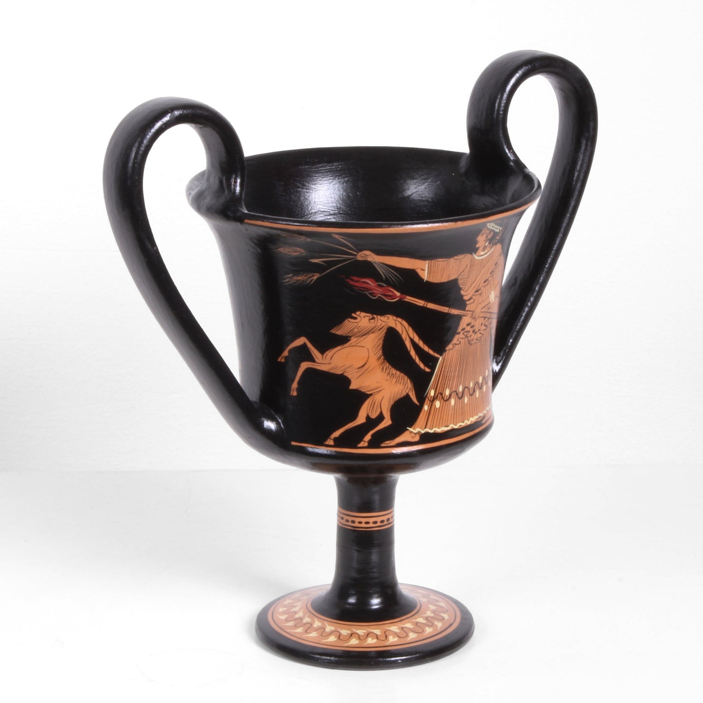 Ancient Greek Red-Figure Kantharos Vase with Demeter and Athena
