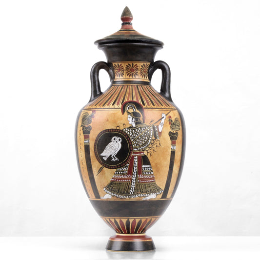 Ancient Greek Black-Figure Panathenaic Amphora Vase with Athena and the Runners