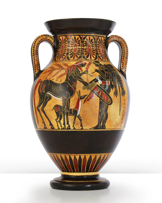 Ancient Greek Black-Figure Belly Amphora Vase with Athena & Heracles