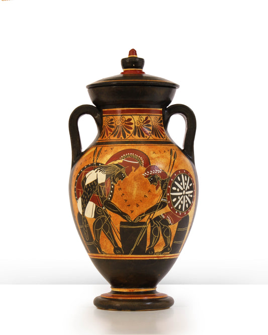 Ancient Greek Black-Figure Belly Amphora Vase with Ajax and Achilles