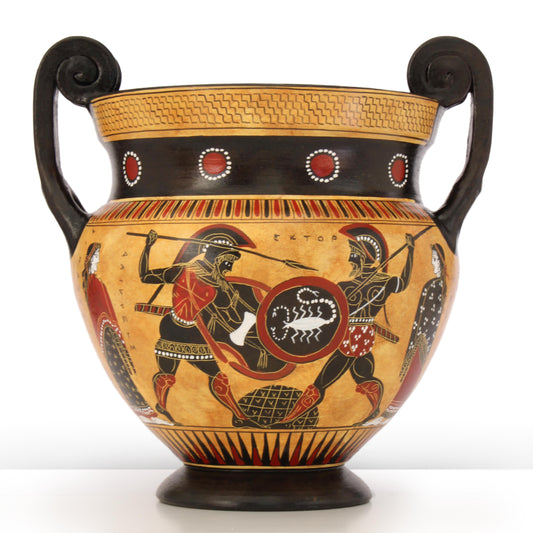Ancient Greek Black-Figure Chalcidian Krater Vase with Achilles and Hector