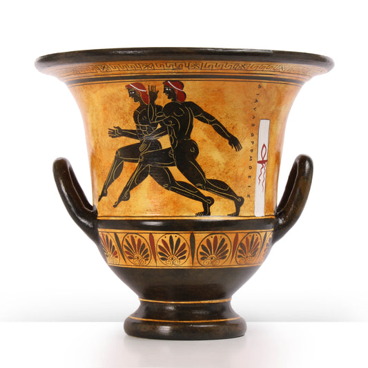 Ancient Greek Black-Figure Krater Vase with Achilles and Aias playing