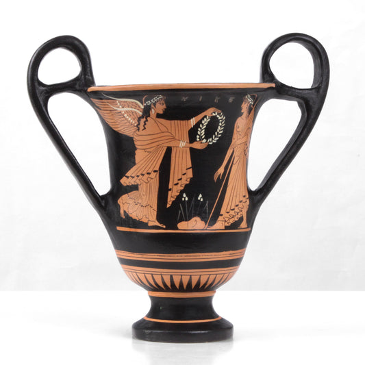 Ancient Greek Red-Figure Kantharos Vase with Nike and Zeus