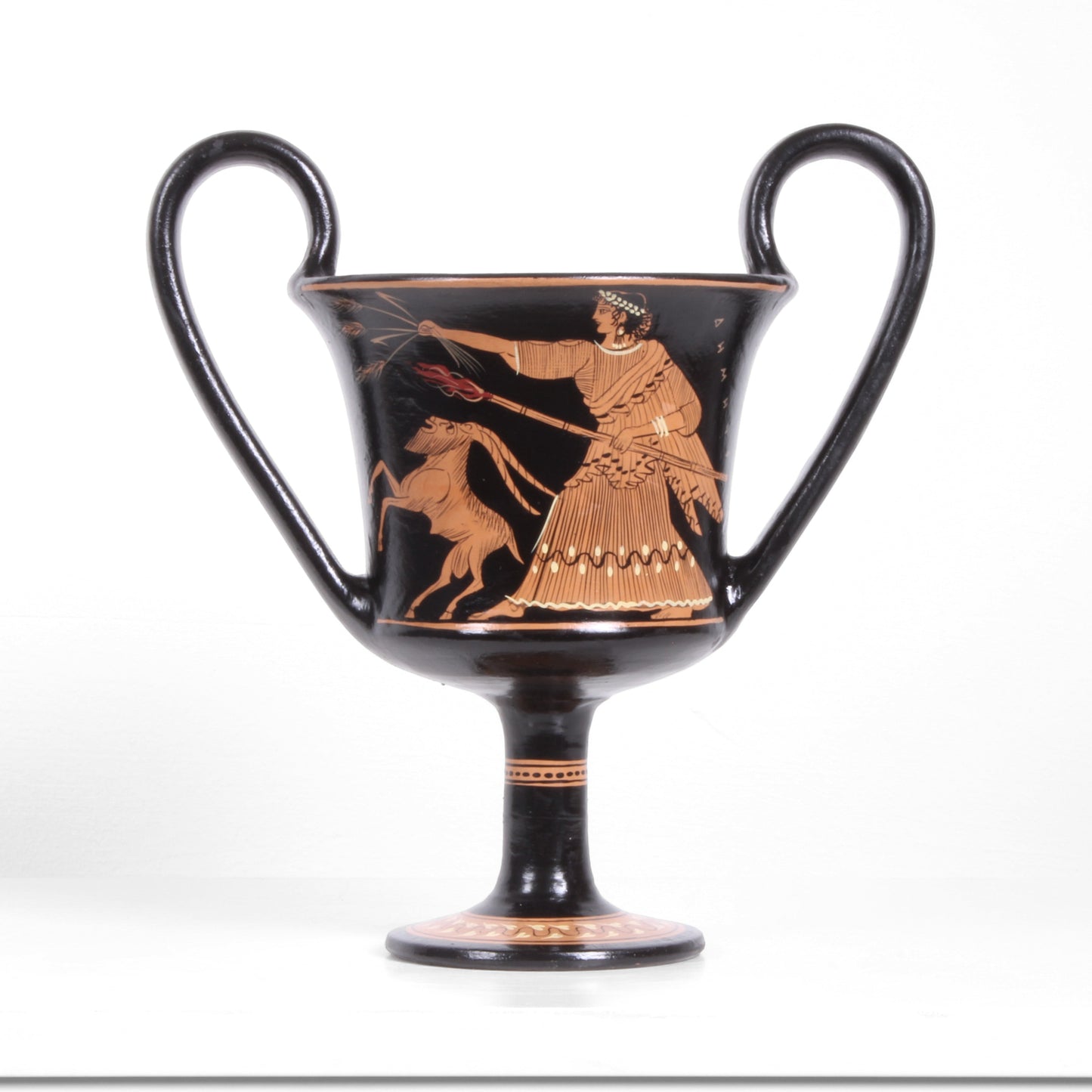 Ancient Greek Red-Figure Kantharos Vase with Demeter and Athena