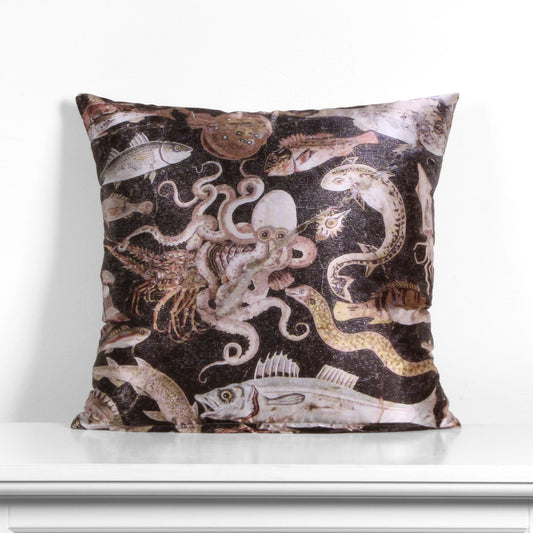 Ancient Octopus Mosaic Pompenian Shiny Cushion Cover