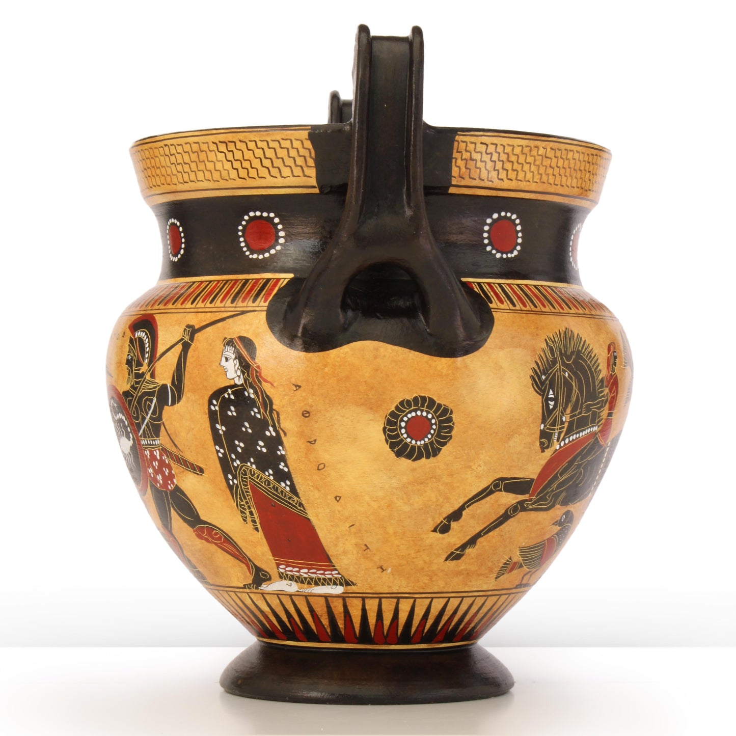 Ancient Greek Black-Figure Chalcidian Krater Vase with Achilles and Hector
