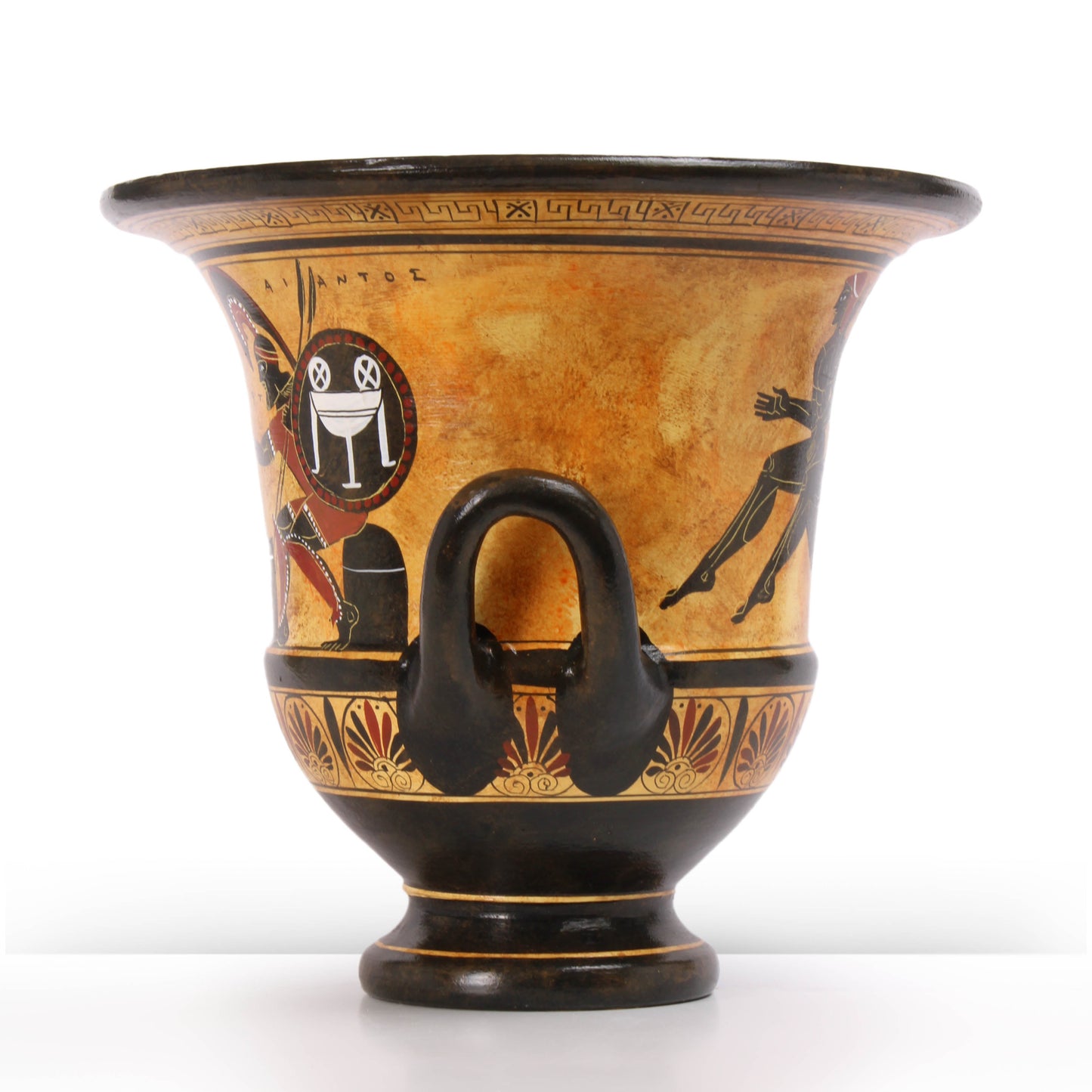 Ancient Greek Black-Figure Krater Vase with Achilles and Aias playing