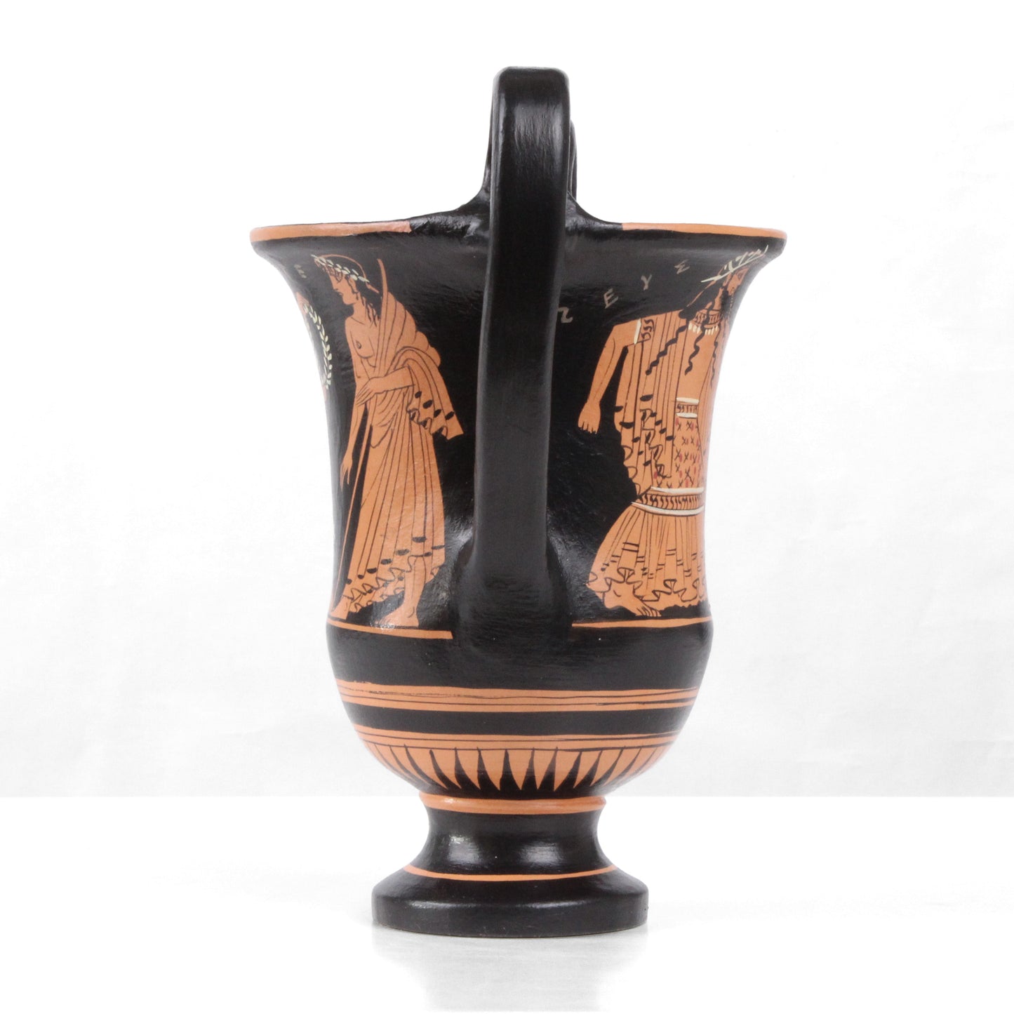 Ancient Greek Red-Figure Kantharos Vase with Nike and Zeus
