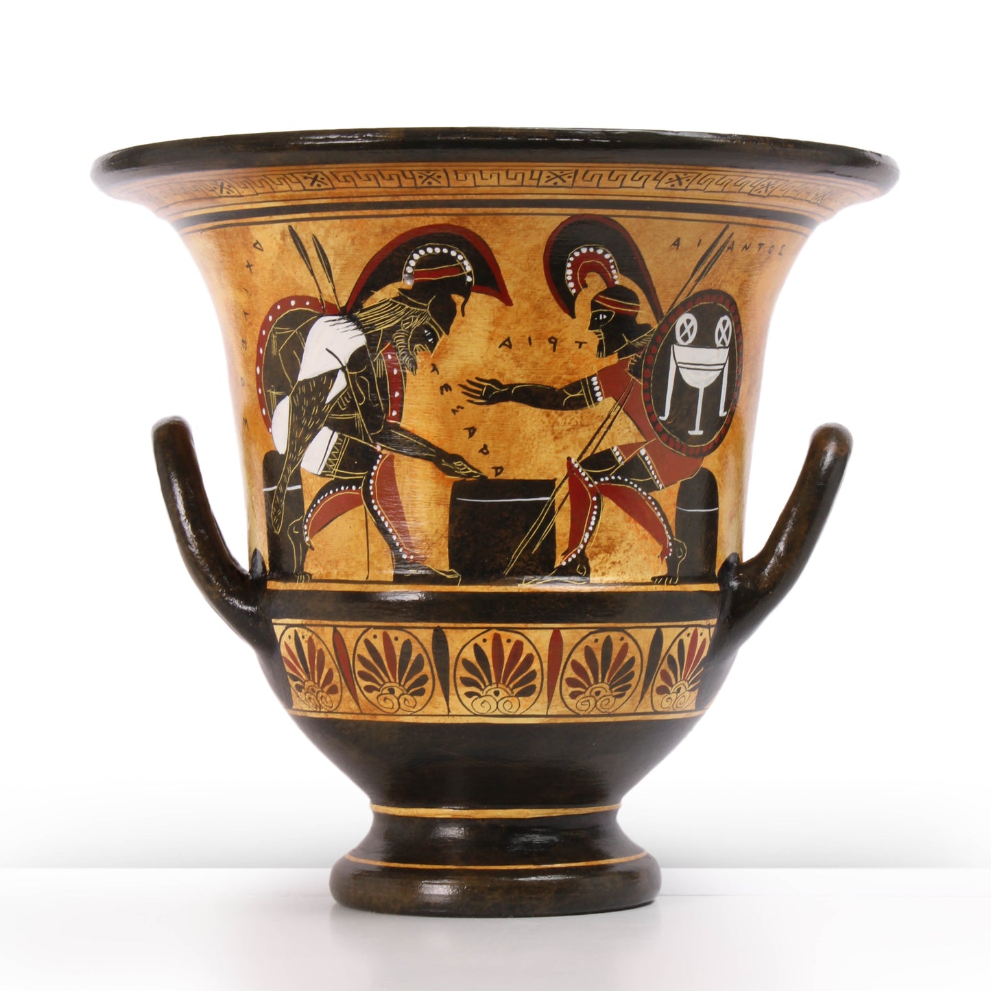 Ancient Greek Black-Figure Krater Vase with Achilles and Aias playing