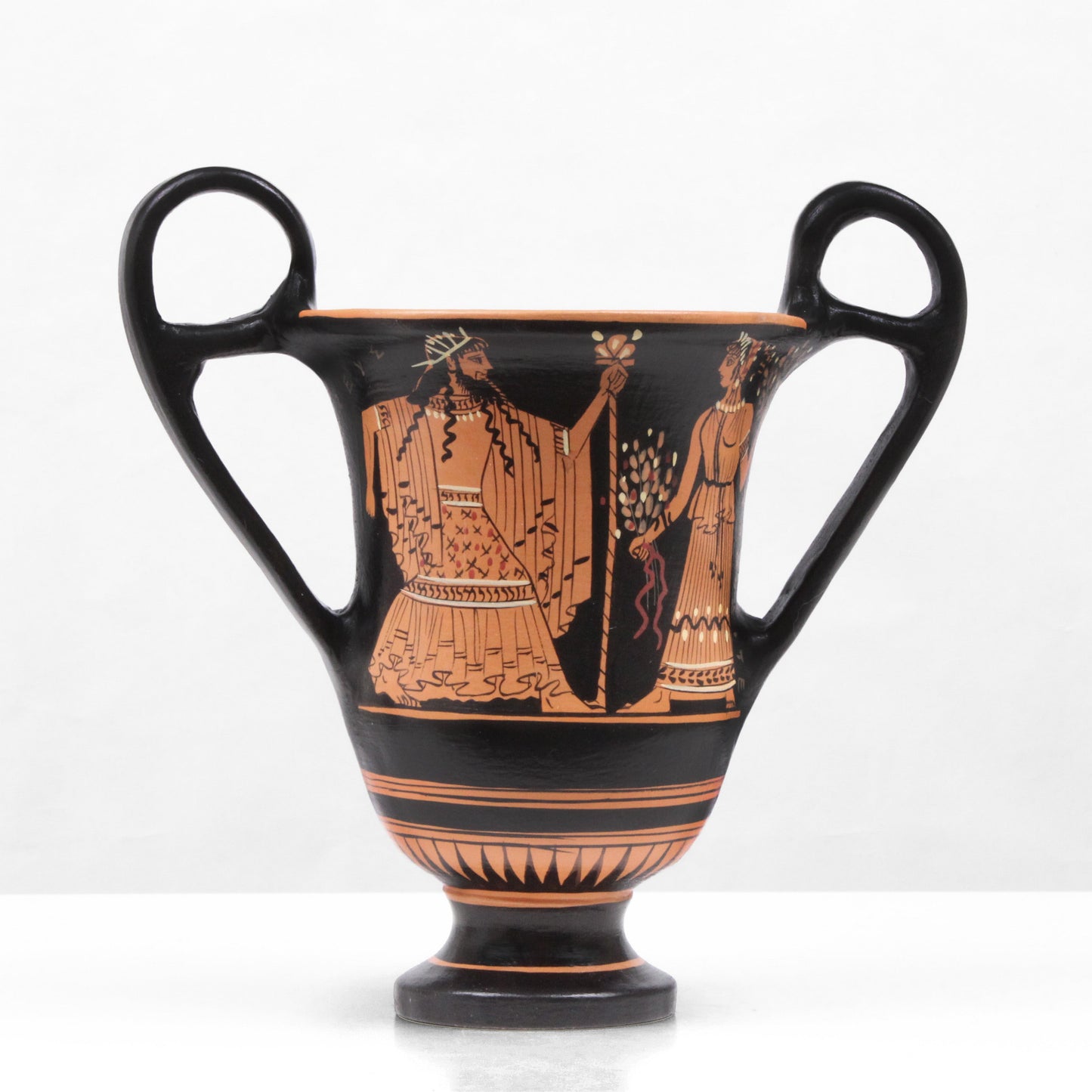 Ancient Greek Red-Figure Kantharos Vase with Nike and Zeus