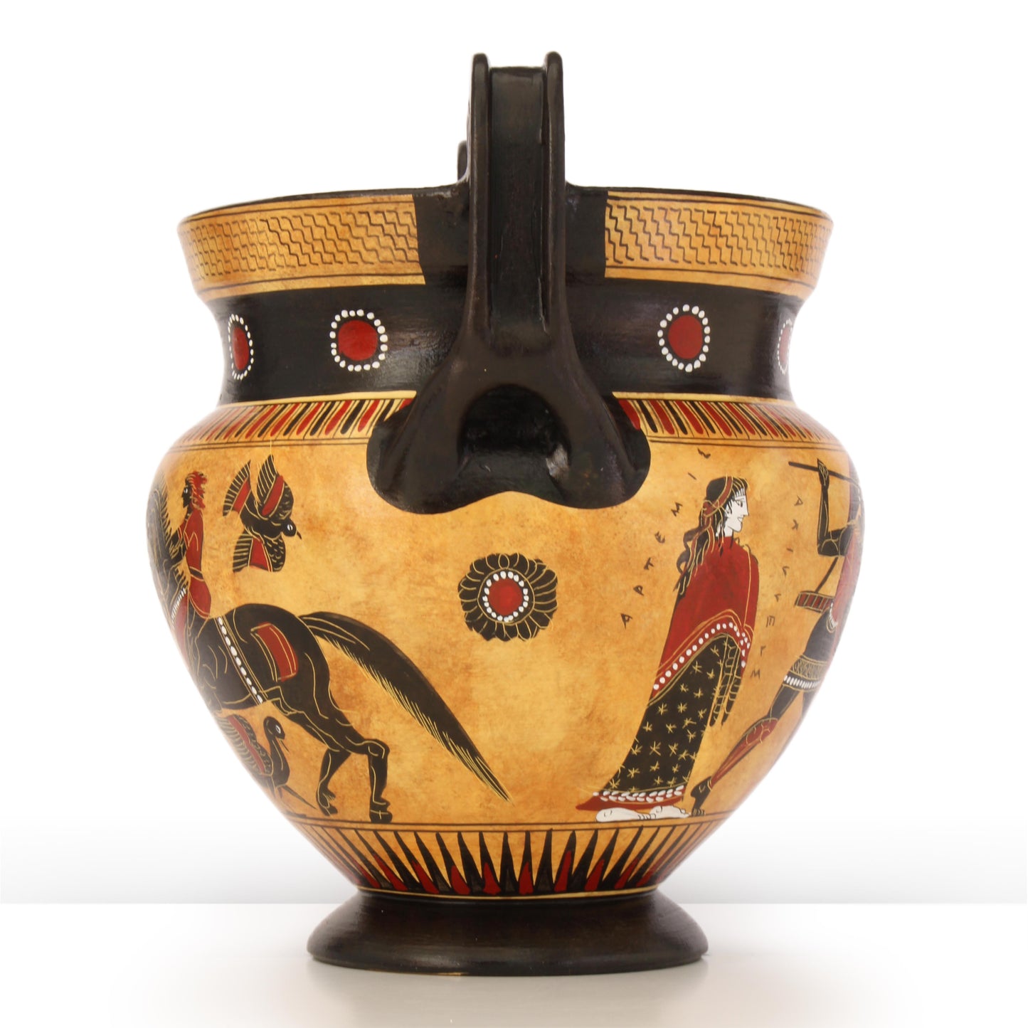 Ancient Greek Black-Figure Chalcidian Krater Vase with Achilles and Hector