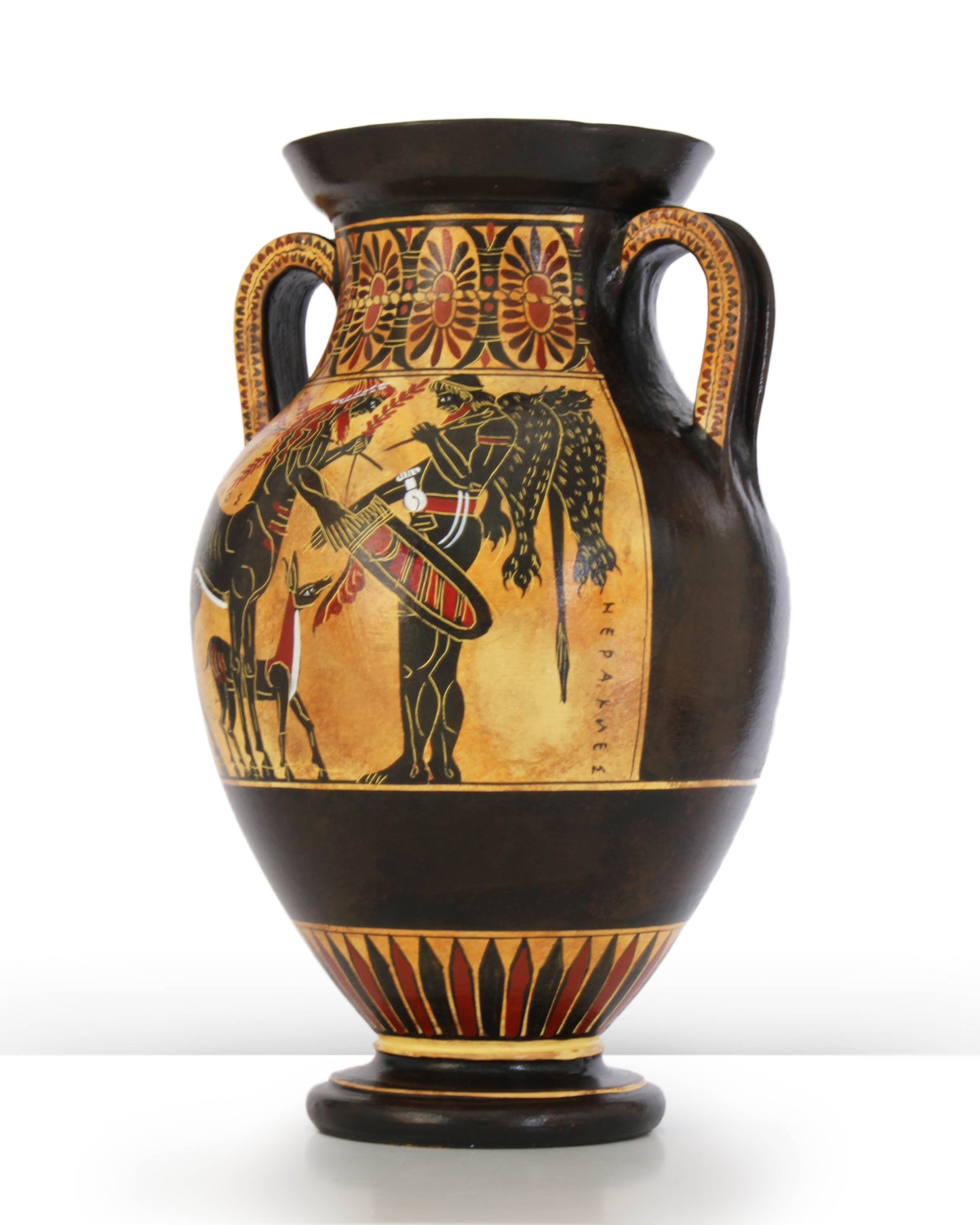 Ancient Greek Black-Figure Belly Amphora Vase with Athena & Heracles