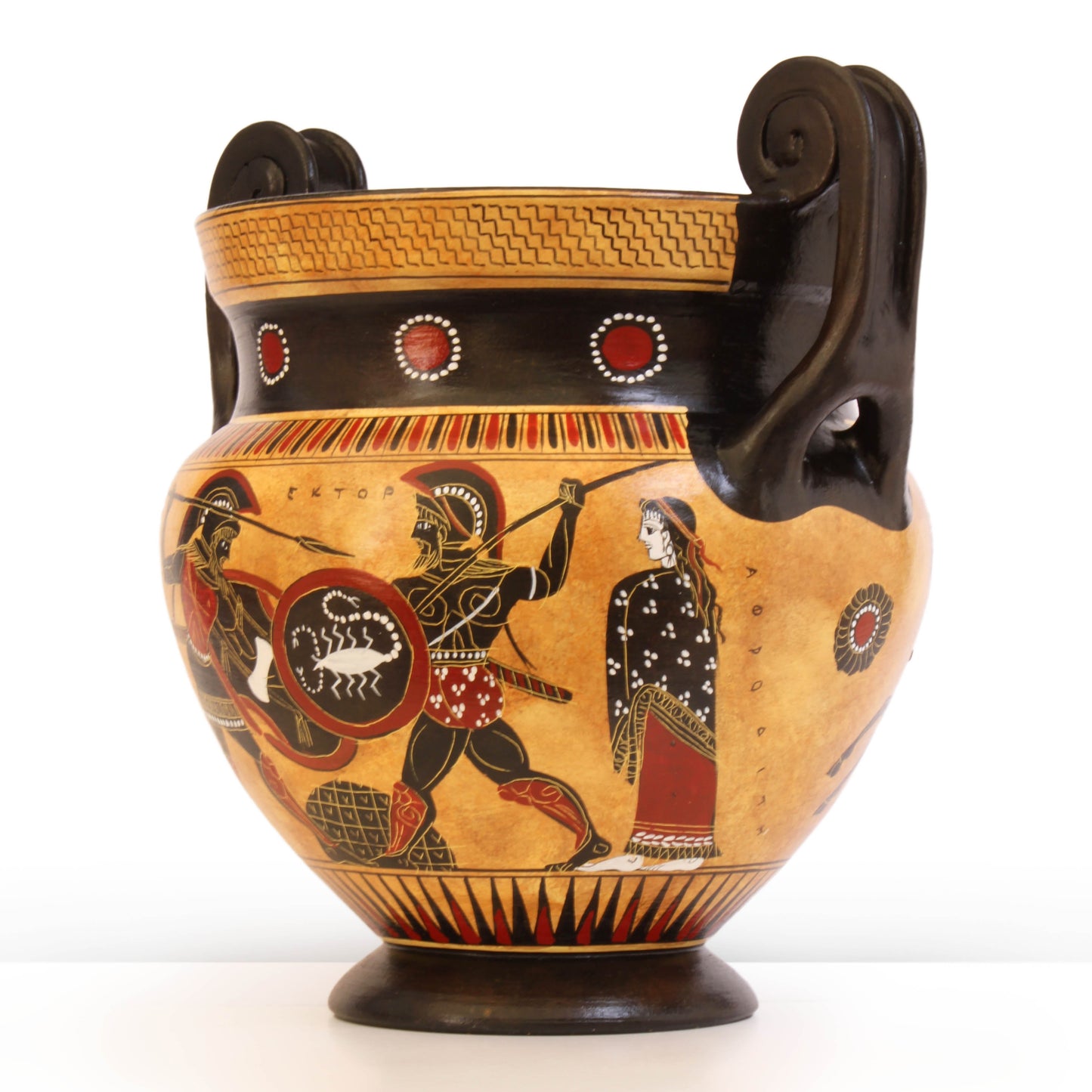Ancient Greek Black-Figure Chalcidian Krater Vase with Achilles and Hector