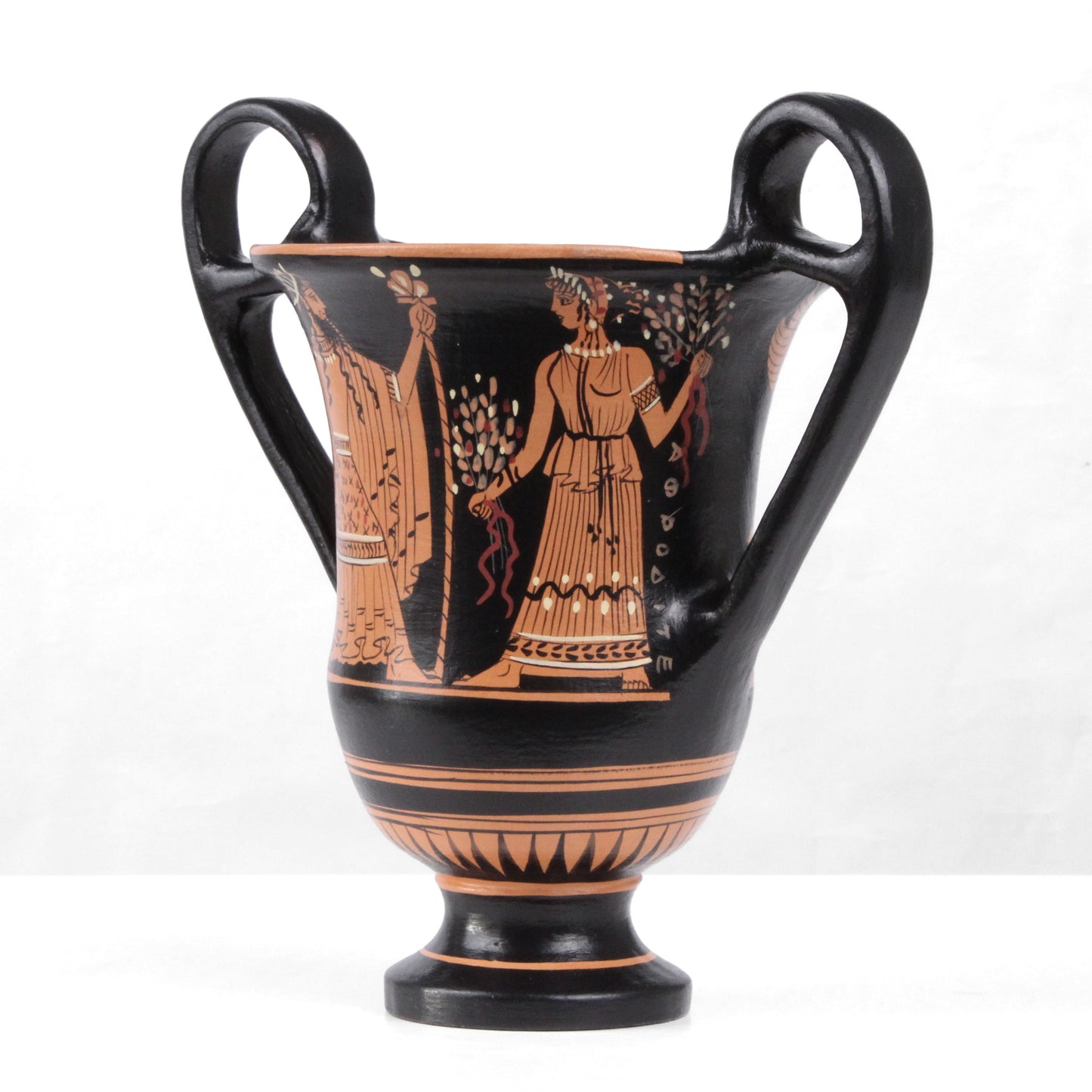 Ancient Greek Red-Figure Kantharos Vase with Nike and Zeus