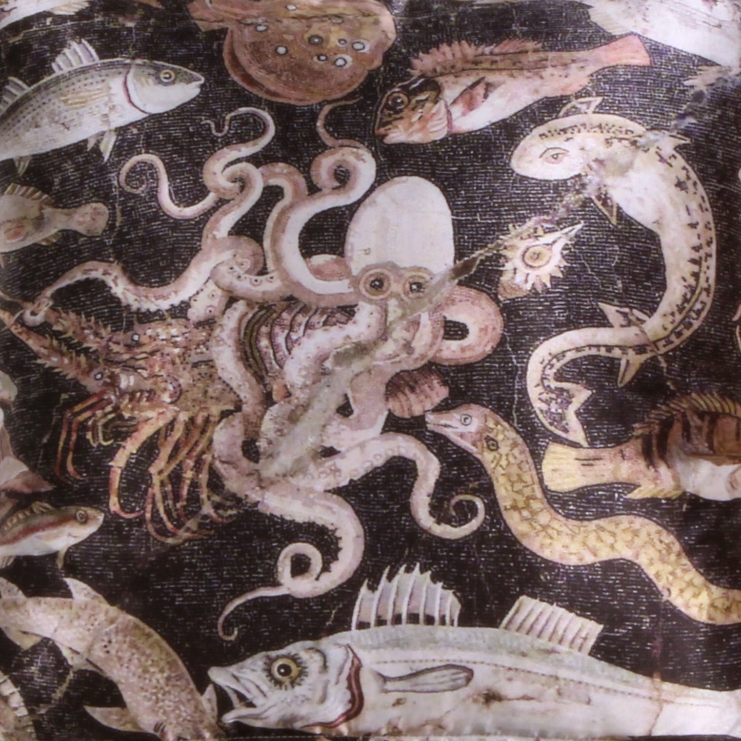 Ancient Octopus Mosaic Pompenian Shiny Cushion Cover