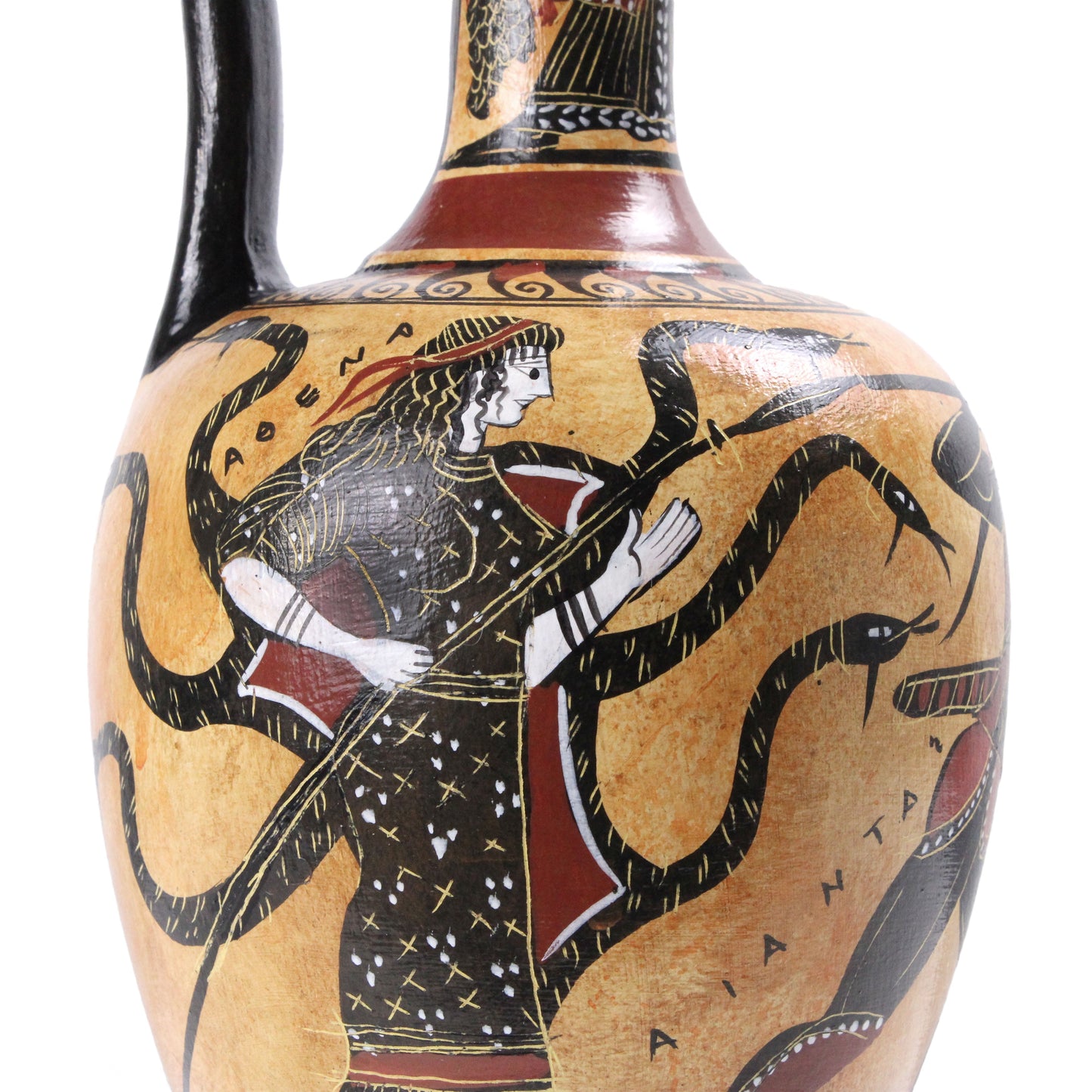 Ancient Greek Black-Figure Vase with Athena