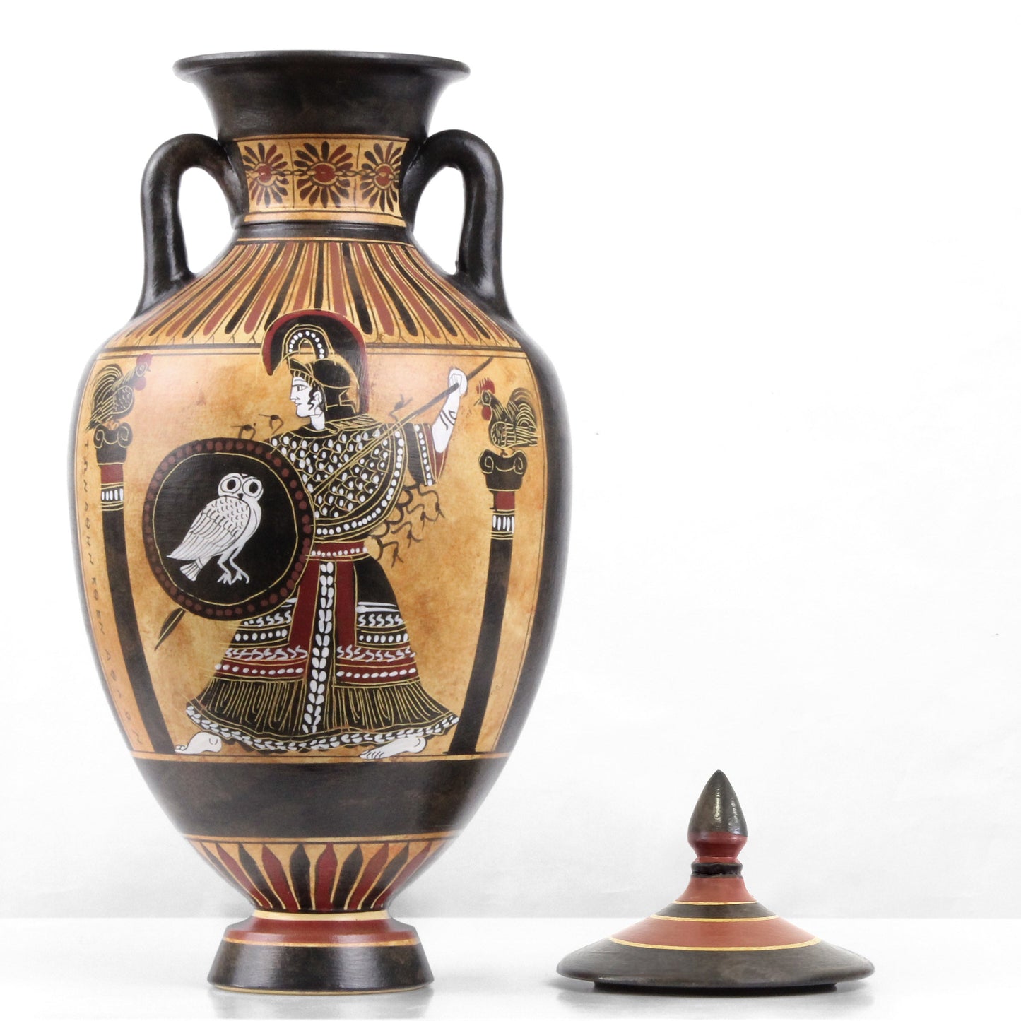 Ancient Greek Black-Figure Panathenaic Amphora Vase with Athena and the Runners