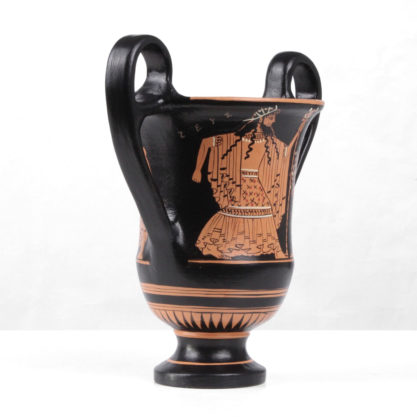 Ancient Greek Red-Figure Kantharos Vase with Nike and Zeus