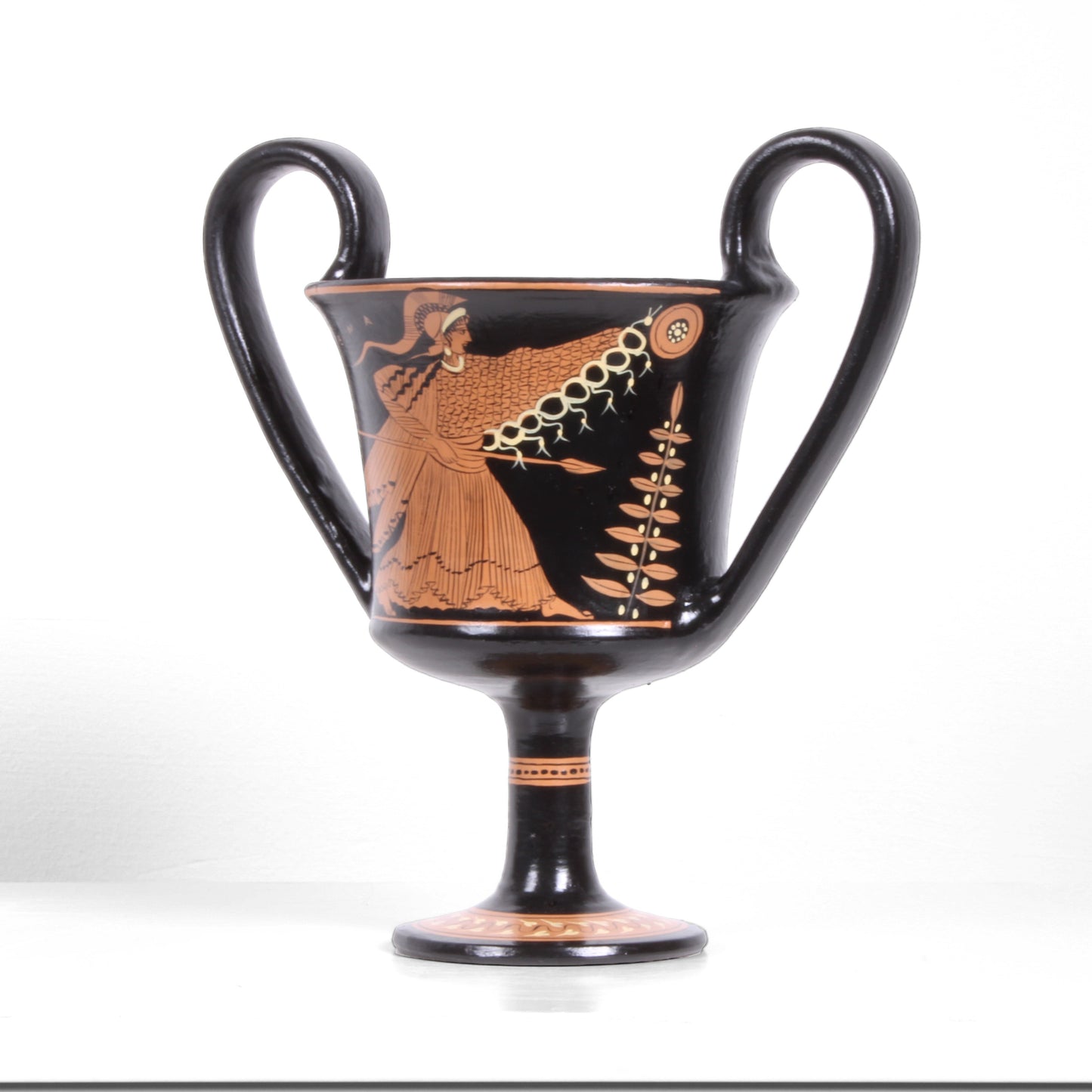 Ancient Greek Red-Figure Kantharos Vase with Demeter and Athena