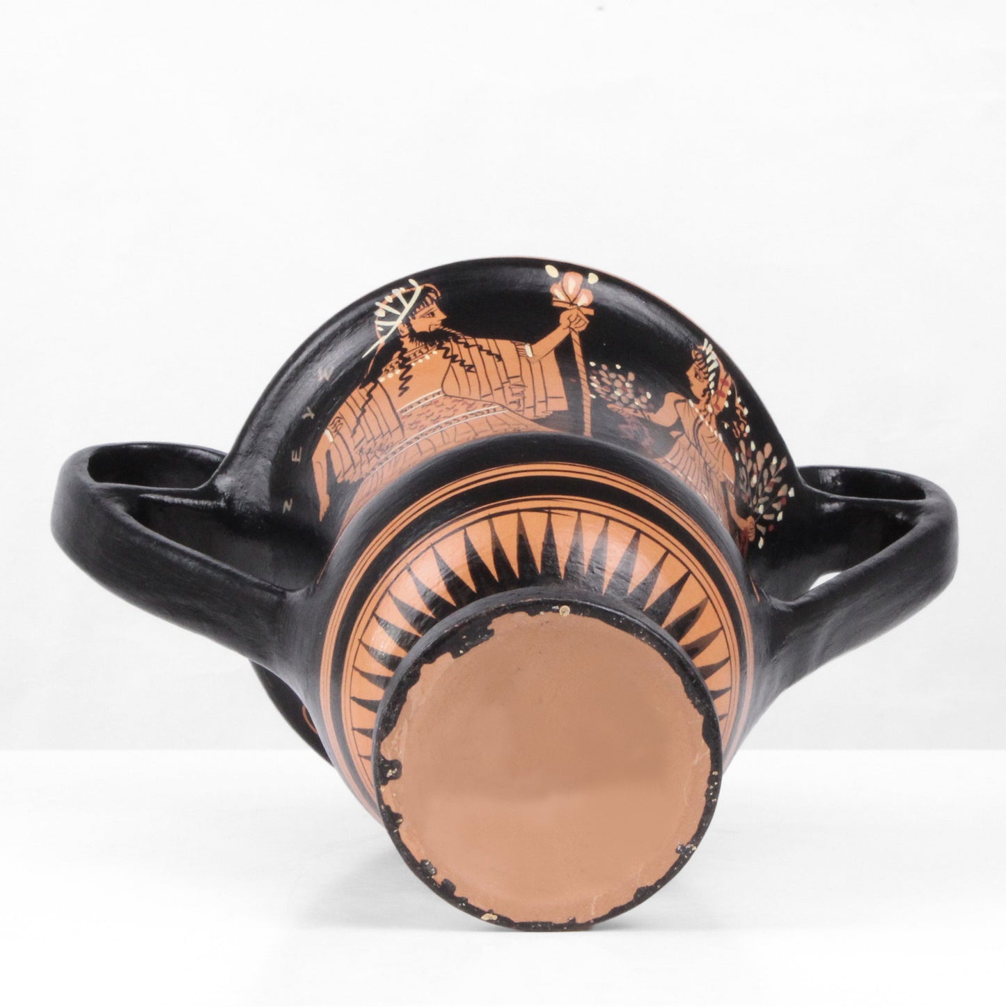 Ancient Greek Red-Figure Kantharos Vase with Nike and Zeus