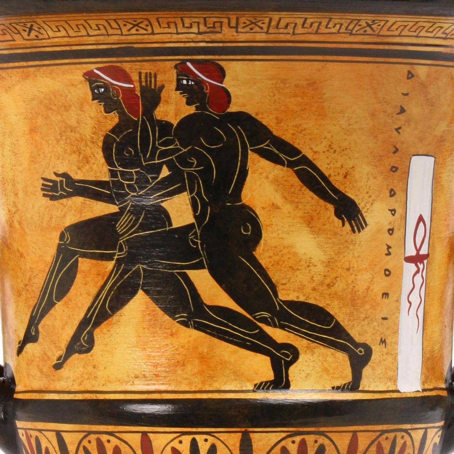 Ancient Greek Black-Figure Krater Vase with Achilles and Aias playing