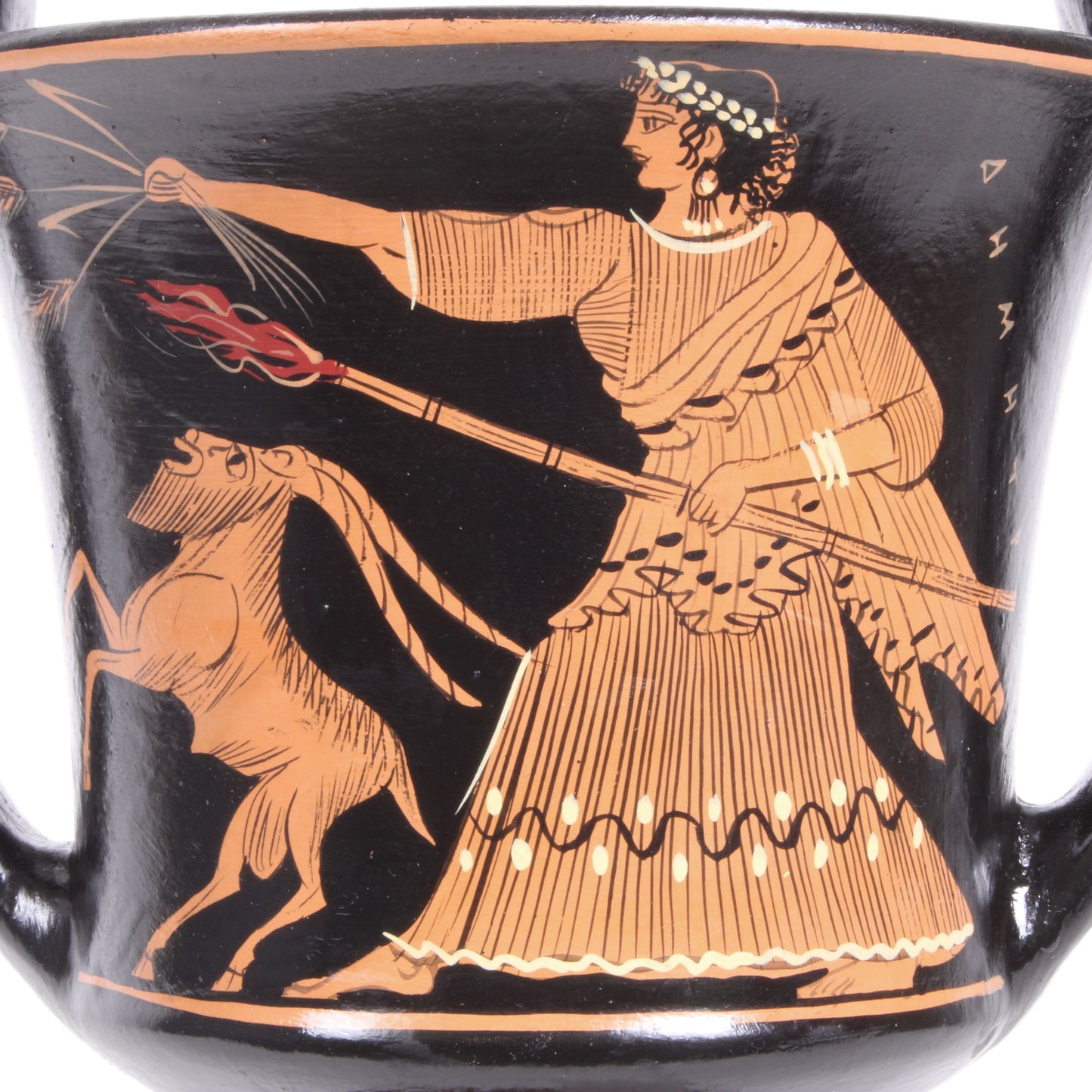 Ancient Greek Red-Figure Kantharos Vase with Demeter and Athena