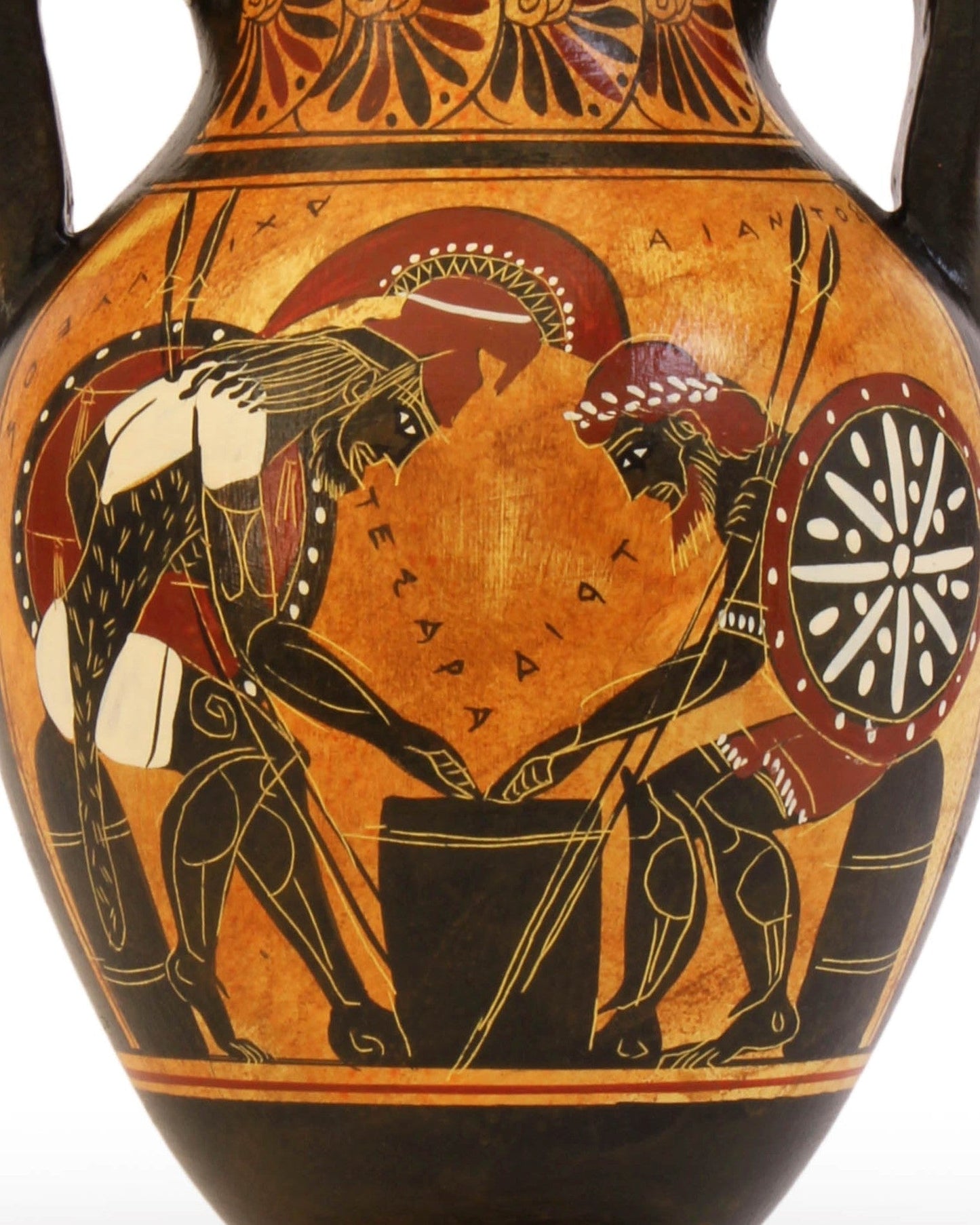 Ancient Greek Black-Figure Belly Amphora Vase with Ajax and Achilles