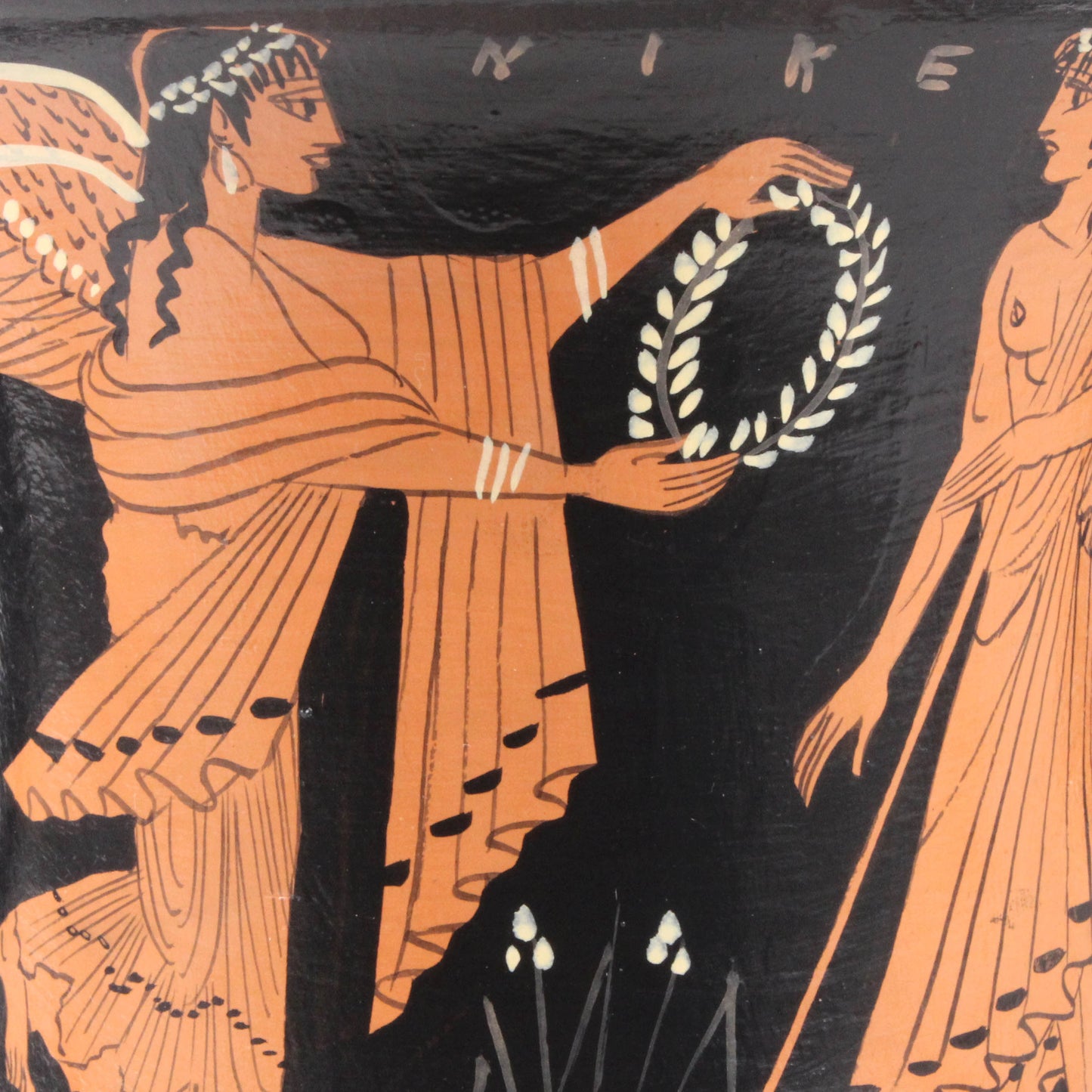 Ancient Greek Red-Figure Kantharos Vase with Nike and Zeus