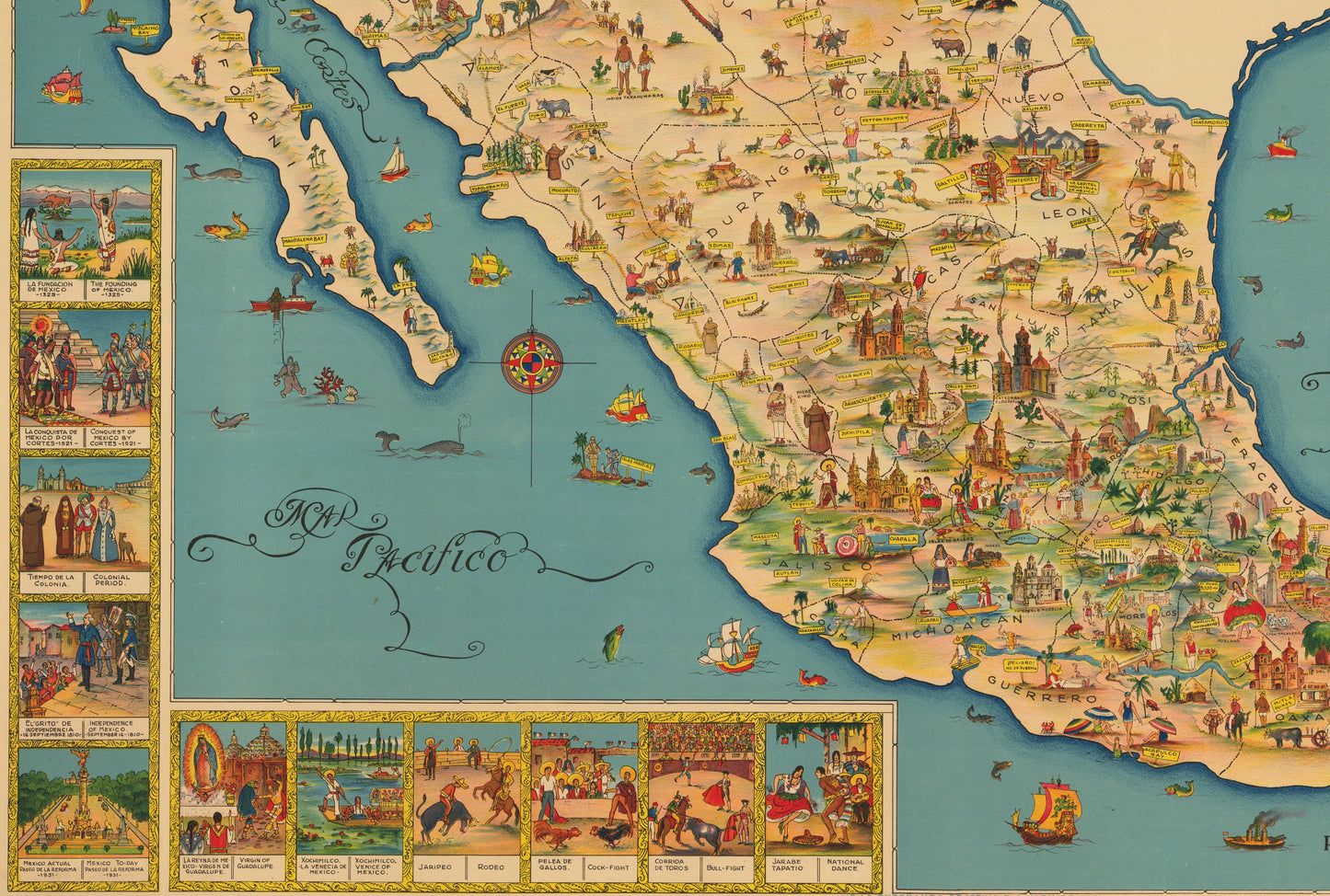 1930 Mapa Ilustrado de la Republica Mexicana...