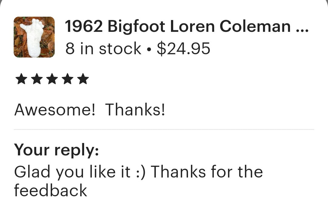 1962 Bigfoot Loren Coleman Decatur Illinois Sasquatch track cast replica