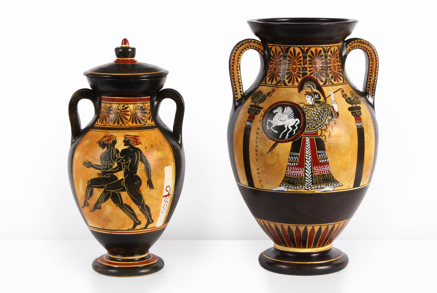 Ancient Greek Black-Figure Belly Amphora Vase with Athena & Heracles